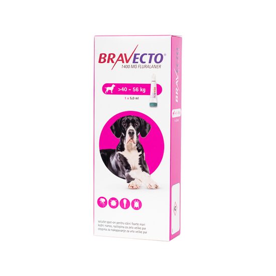 [PROMO] BRAVECTO SPOT-ON ANTIPARAZITAR EXTERN CAINE 1400MG (40-56KG) 5 CUTII CU -10% DISCOUNT +1 BRAVECTO TRIUNO ANTIPARAZITAR INTERN SI EXTERN CAINE 50MG (2.5-5KG) GRATIS