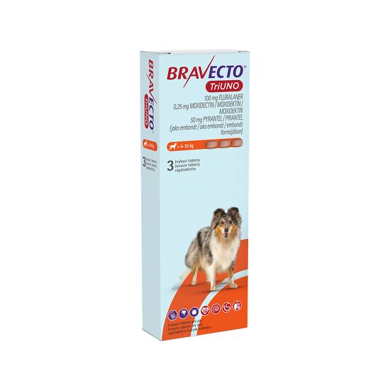 [PROMO] BRAVECTO TRIUNO ANTIPARAZITAR INTERN SI EXTERN CAINE 100MG (5-10KG) 5 CUTII CU -10% DISCOUNT +1 CEFA-CURE 200MG (CUTIE*20 TABLETE) GRATIS