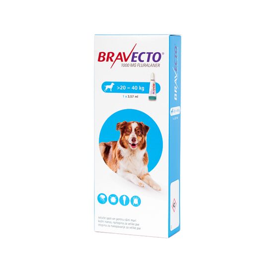 [PROMO] BRAVECTO SPOT-ON ANTIPARAZITAR EXTERN CAINE 1000MG (20-40KG) 1 CUTIE CU -10% DISCOUNT + 1 ANTIPARAZITAR INTERN CAINI CANIHELMIN PLUS (BLISTER*10 TB) GRATIS