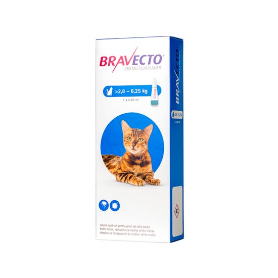 [PROMO] BRAVECTO SPOT-ON ANTIPARAZITAR EXTERN PISICA 250MG (2.8-6.25KG) 5 CUTII CU -10% DISCOUNT +1 BRAVECTO TRIUNO ANTIPARAZITAR INTERN SI EXTERN CAINE 50MG (2.5-5KG) GRATIS