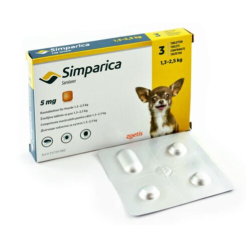 [PROMO] ANTIPARAZITAR EXTERN SIMPARICA 5 MG(1,3-2,5 KG)*3 TB 1 CUTIE CU -5% DISCOUNT