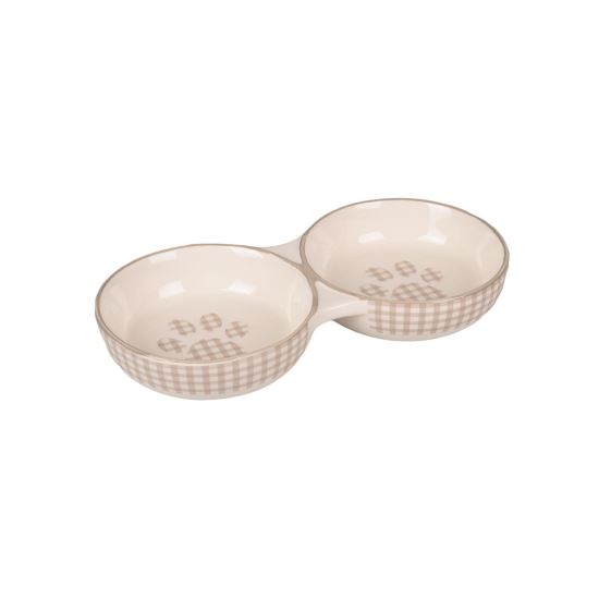 CASTRON DUBLU DIN CERAMICA PENTRU PISICI FLAMINGO MYLO ALB-CREM  2x11CMx145ML