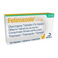 [PROMO] FELIMAZOLE TRATAMENT HIPERTIROIDIE PISICI 2.5 MG (TIAMAZOL) 100TB/CUT 1 CUTIE CU -10% DISCOUNT