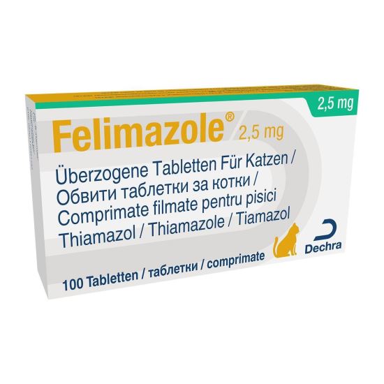 [PROMO] FELIMAZOLE TRATAMENT HIPERTIROIDIE PISICI 2.5 MG (TIAMAZOL) 100TB/CUT 1 CUTIE CU -10% DISCOUNT