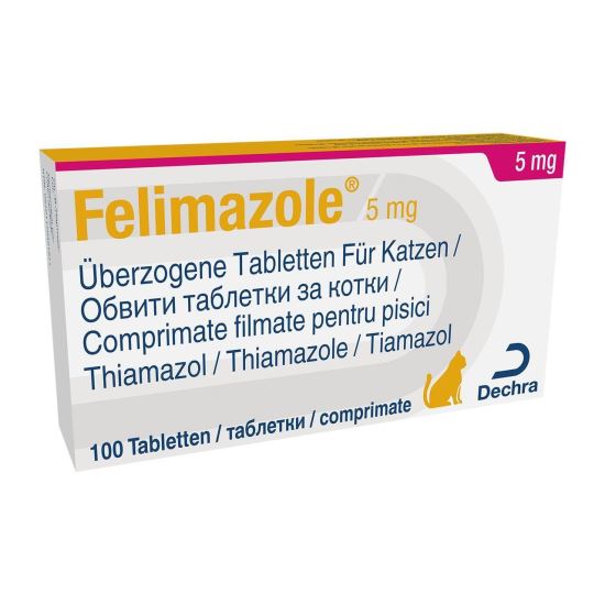 [PROMO] FELIMAZOLE TRATAMENT HIPERTIROIDIE PISICI 5 MG (TIAMAZOL) 100TB/CUT 1 CUTIE CU -10% DISCOUNT