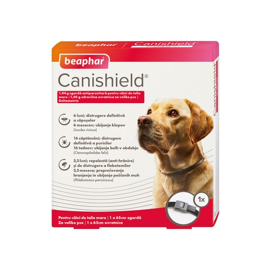[PROMO] ZAGRDA ANTIPARAZITARA PENTRU CAINI CANISHIELD L BEAPHAR 65CM 2 + 1 GRATIS