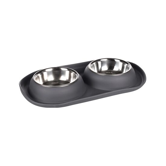 CASTRON DUBLU ANTIDERAPANT DIN INOX PENTRU CAINI FLAMINGO GRAFA DARK GREY 2x220ML
