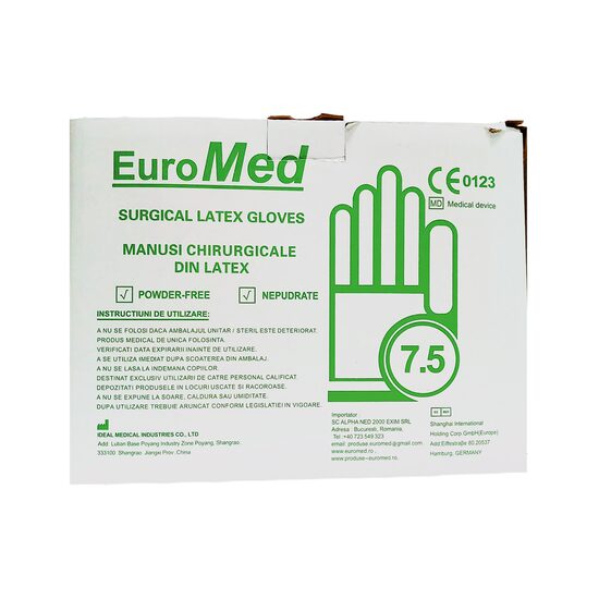 MANUSI CHIRURGICALE NEPUDRATE ALBE (50 BUC/BAX) MARIME 7,5