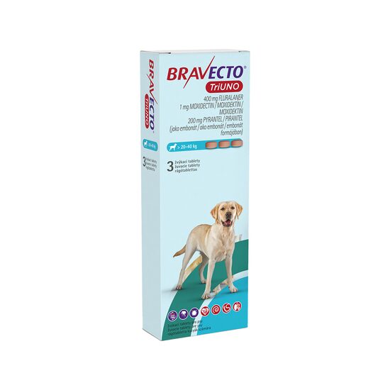 BRAVECTO TRIUNO ANTIPARAZITAR INTERN SI EXTERN CAINE 400MG (20-40KG)