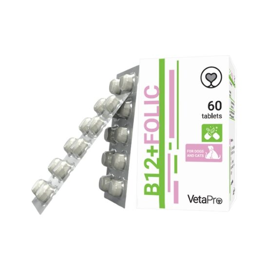 VETAPRO B12+ACID FOLIC 60TB/CUT SUPORT MULTIPLU CAINI SI PISICI