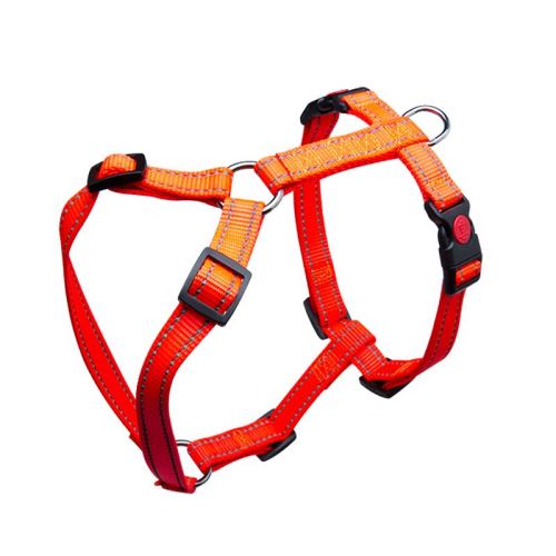HAM PENTRU CAINI 3X AJUSTABIL NYLON ORANGE REFLECTORIZANT CLICK 10MM*22-40CM