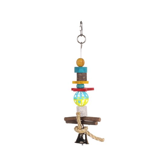 JUCARIE PENTRU PASARI EXOTICE FLAMINGO MULTICOLORA CU CLOPOTEL 27CM