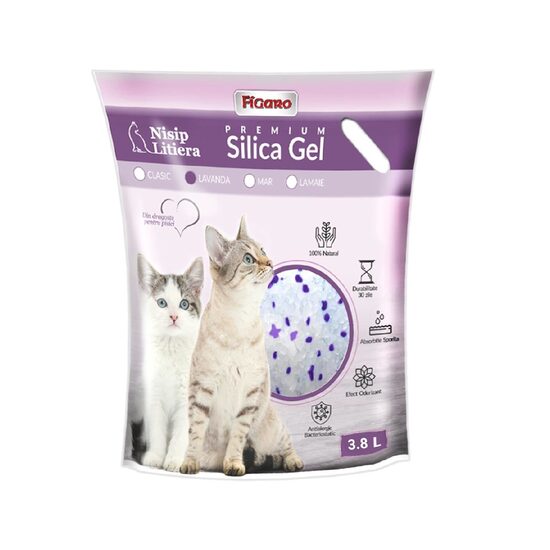 ASTERNUT PENTRU LITIERA PISICI NISIP SILICA-GEL FIGARO PREMIUM 3.8L-LAVANDA