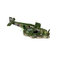 DECOR PENTRU ACVARIU EPAVA AVION MARE CU PLANTE FLAMINGO 35X16X16CM