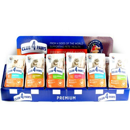 HRANA UMEDA PENTRU PISICI PREMIUM CLUB 4 PAWS PLIC SET MIX SORTIMENTE 100 GR (72 PLICURI/BAX)