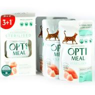 HRANA UMEDA PENTRU PISICI SUPER-PREMIUM OPTIMEAL PLIC SET 3+1 STERILIZATE CURCAN SI PUI IN SOS 85 GR 