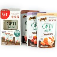 HRANA UMEDA PENTRU PISICI SUPER-PREMIUM OPTIMEAL PLIC SET 3+1 FARA CEREALE MIX, PLIC 85 GR 